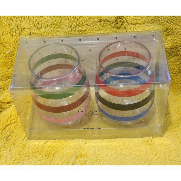 Kate Spade New York Stemless Wine Glass Set ADVENTURE Stripes Acrylic 14 Oz NIB - Picture 3 of 8